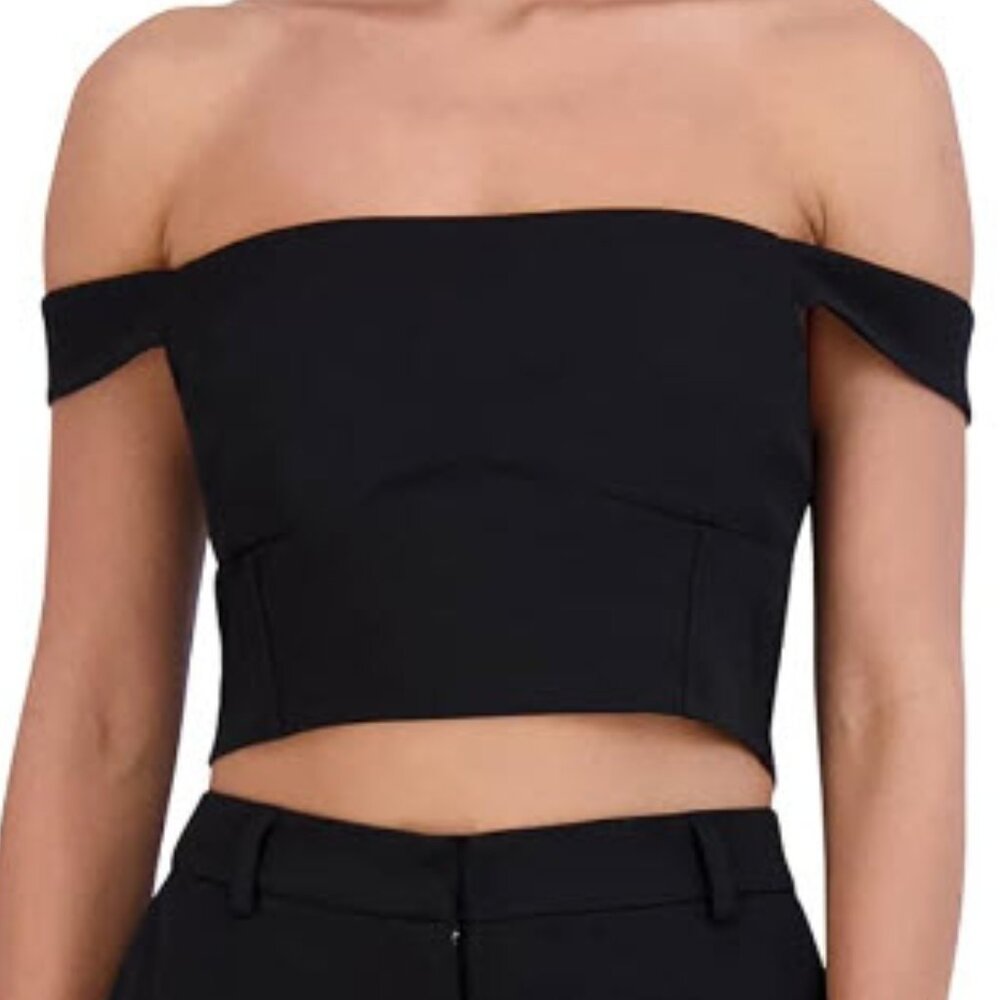 BCBGeneration Women's Fitted Bustier Crop Top Off The Shoulder Strap Shirt